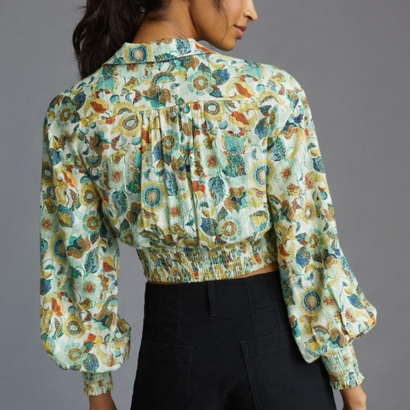 Anthroplogie Twist Crop Top Set Size Large Blue Floral - Picture 4 of 10